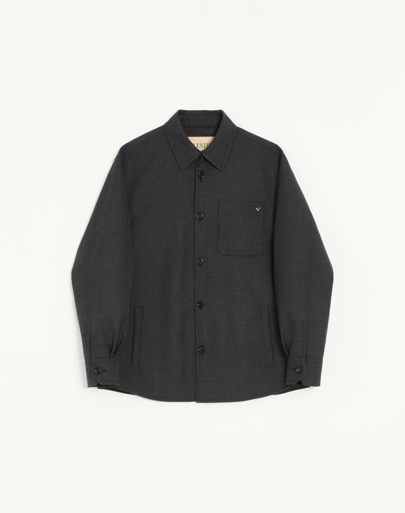 Jaqueta camisa Valentino em gabardine de nylon com detalhes dourados.