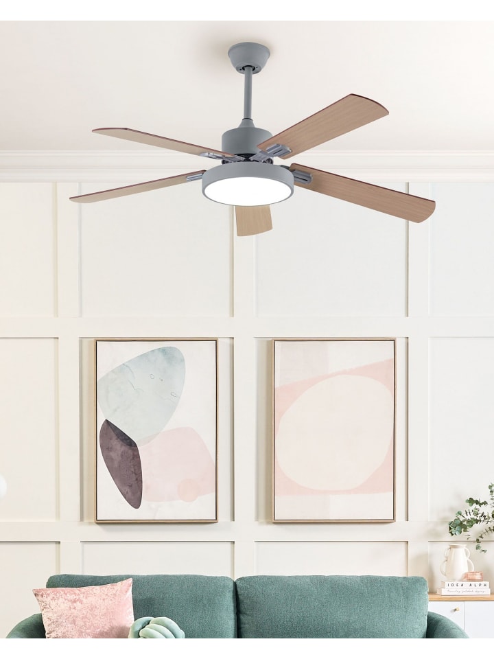 Beliani Deckenventilator mit Licht HOBBLE in Grau/Heller Holzfarbton günstig kaufen onesize