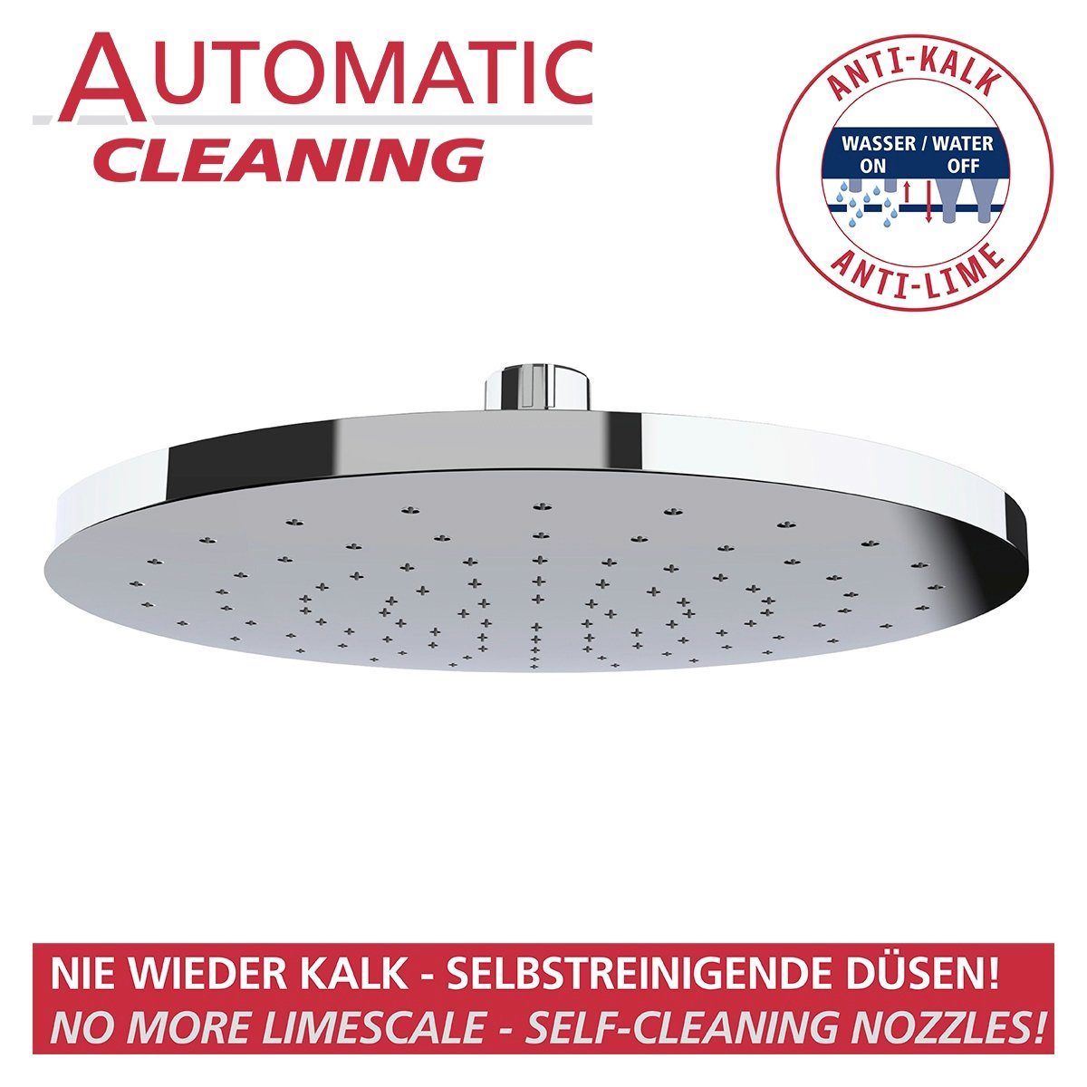 WENKO Regenduschkopf Watersaving System, Regenduschkopf Automatic Cleaning, Durchmesser 22,5 cm