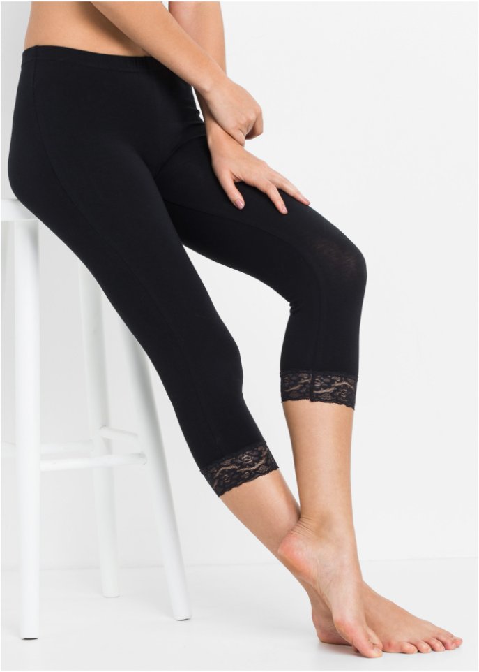 Capri Schlaf Leggings mit Spitze