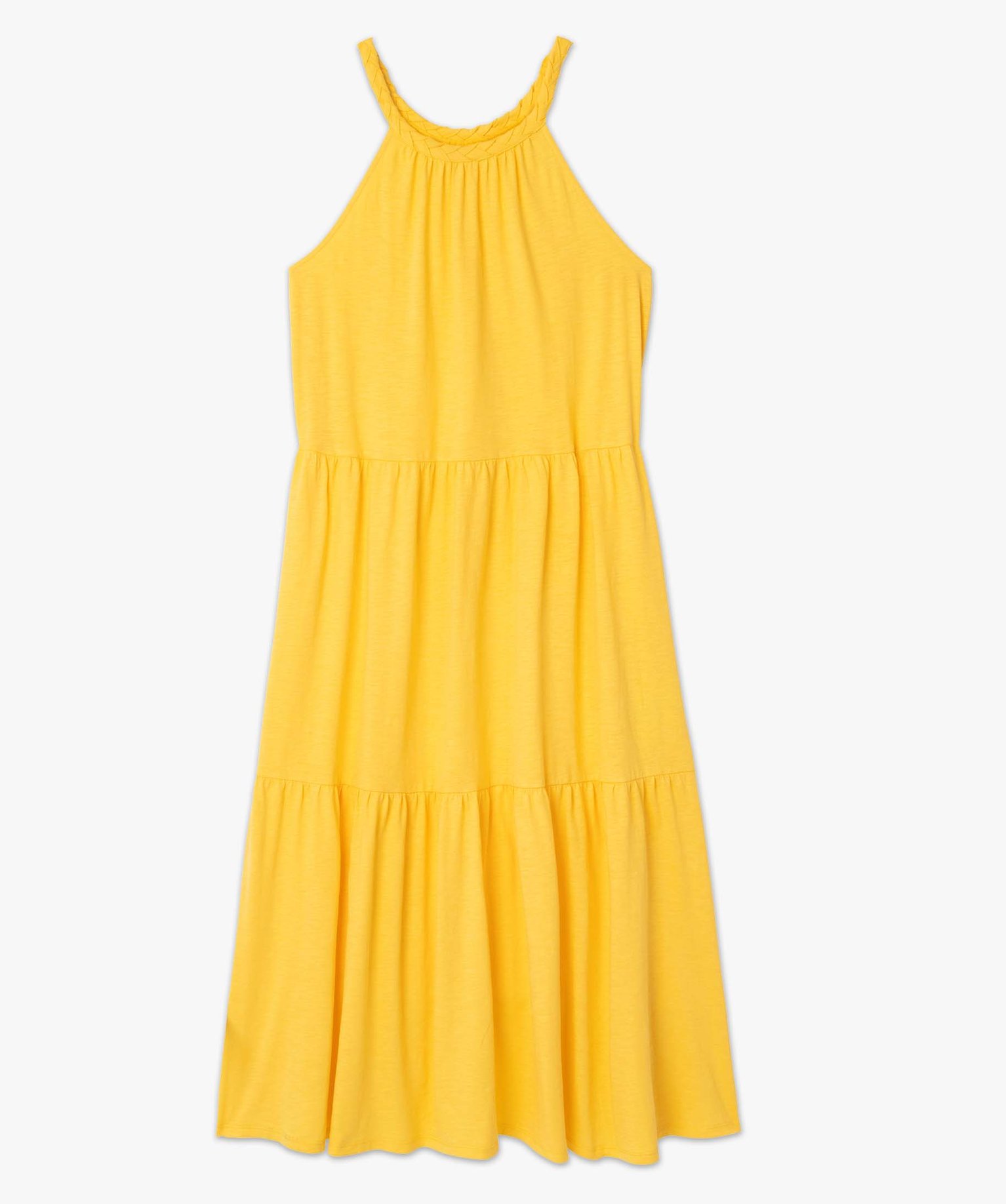 Robe femme longue sans manches avec col tressé jaune | GEMO