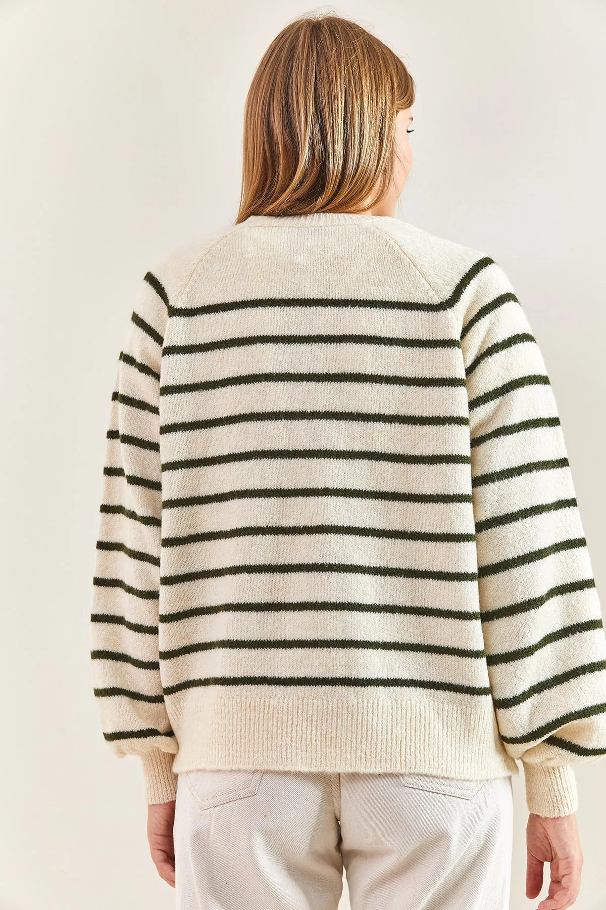 Bianco Lucci  Gestreifter Strickpullover mit Rollkragen und geknöpftem Kragen für Damen