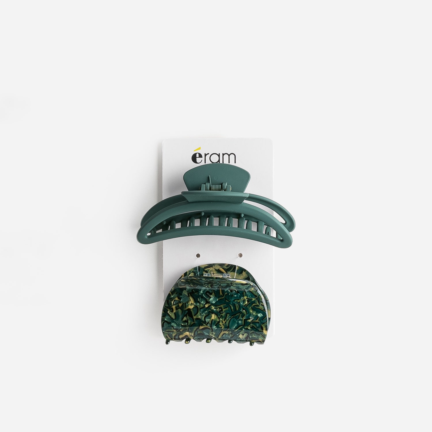 Lot de 2 pinces-crabe vert foncé et effet marbre