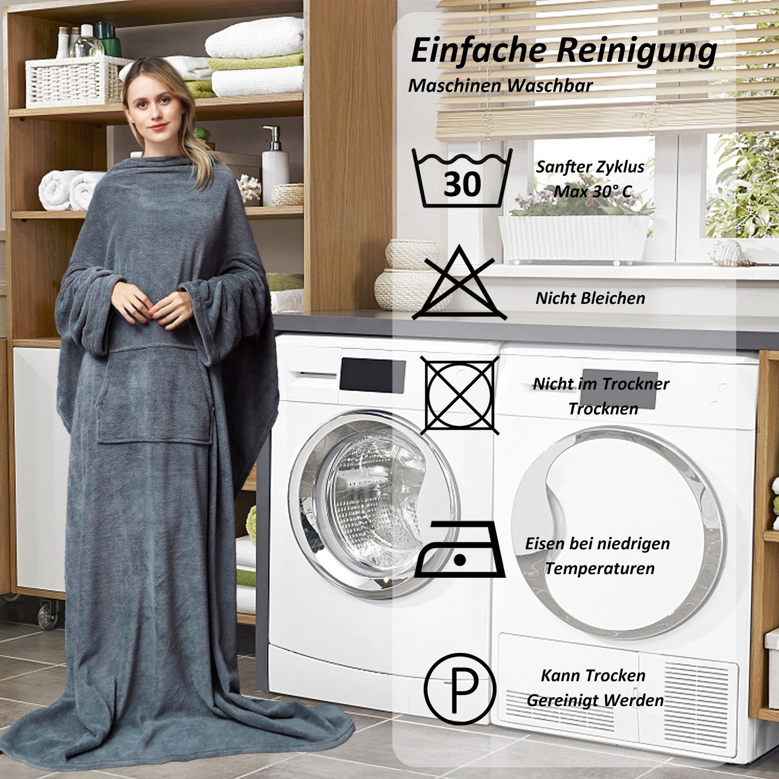 Wohndecke Tragbare Kuscheldecke mit Ärmeln, Extra Weich TV Decke, CALIYO, Ärmeldecke, Lounge-Decke, Tragbar Ganzkörperdecke mit Ärmel