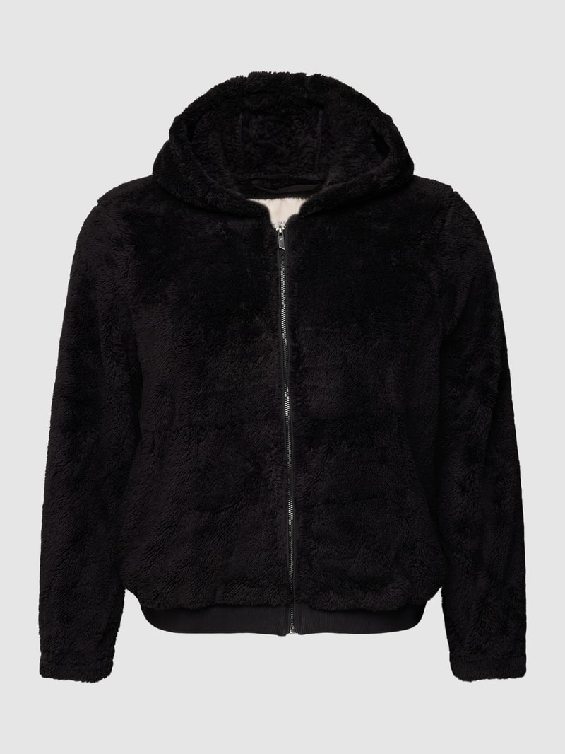 PLUS SIZE Sweatjacke aus Teddyfell mit Kapuze in schwarz