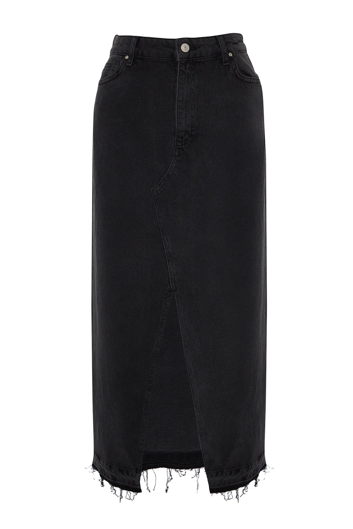 Trendyol Collection  Schwarzer geschlitzter Maxi-Jeansrock TWOSS23ET00289