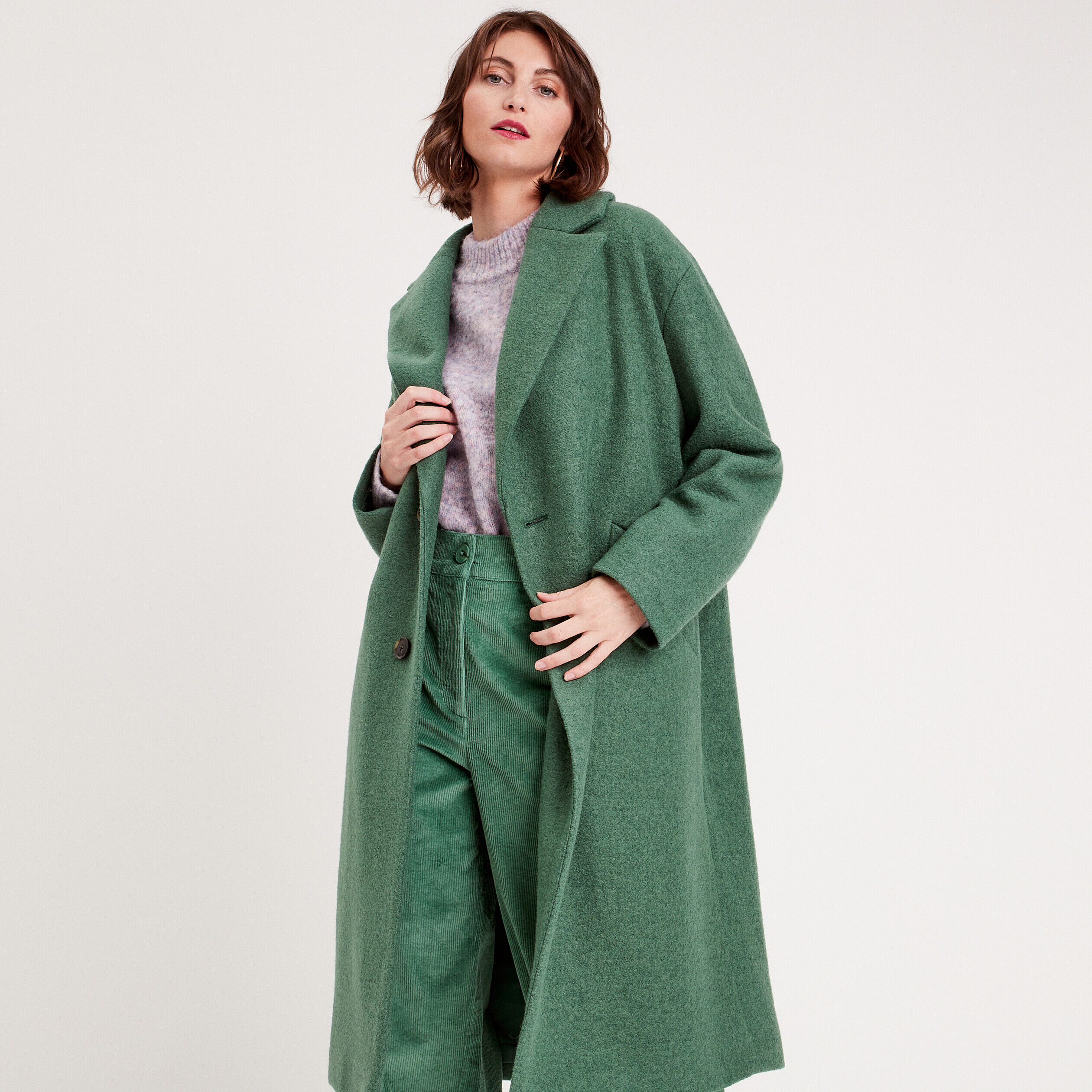 Manteau long oversize vert foncé femme | Cache Cache