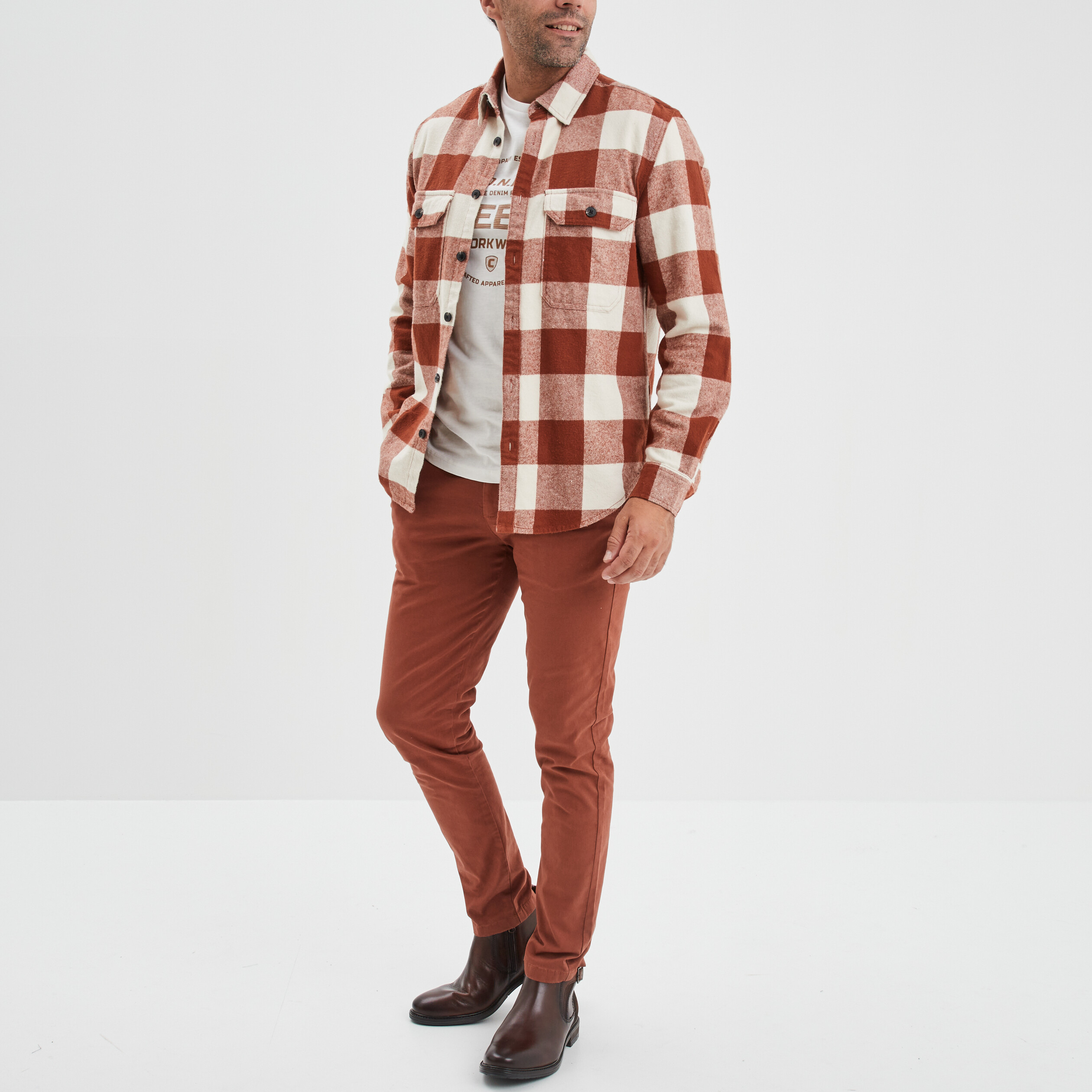 Surchemise coton manches longues Creeks terracotta homme | La Halle