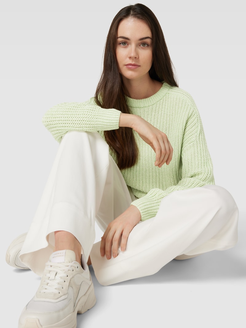 Strickpullover mit Rundhalsausschnitt Modell 'Remone' in hellgrün meliert