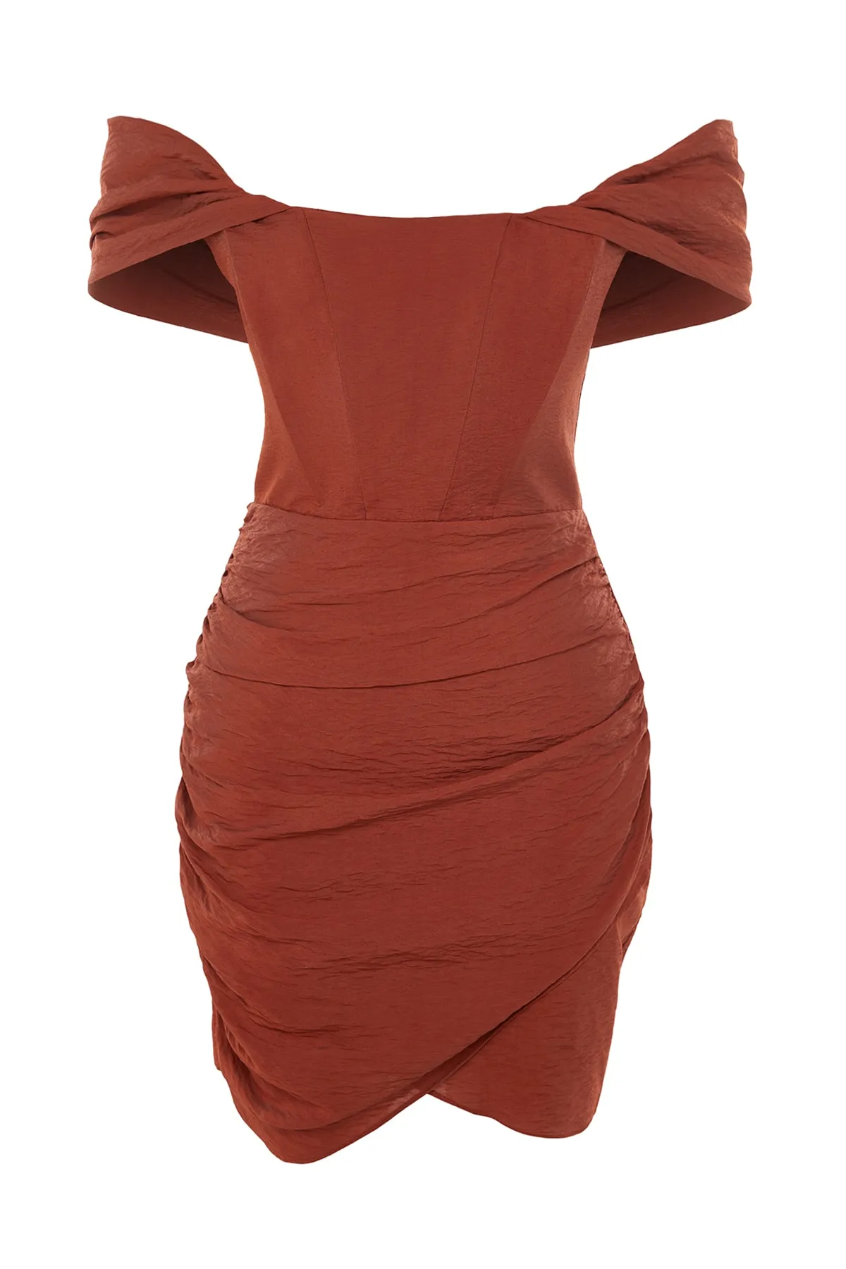 Trendyol Collection  Hellbraunes, figurbetontes, gefüttertes Popeline-Abendkleid TPRSS22EL2025