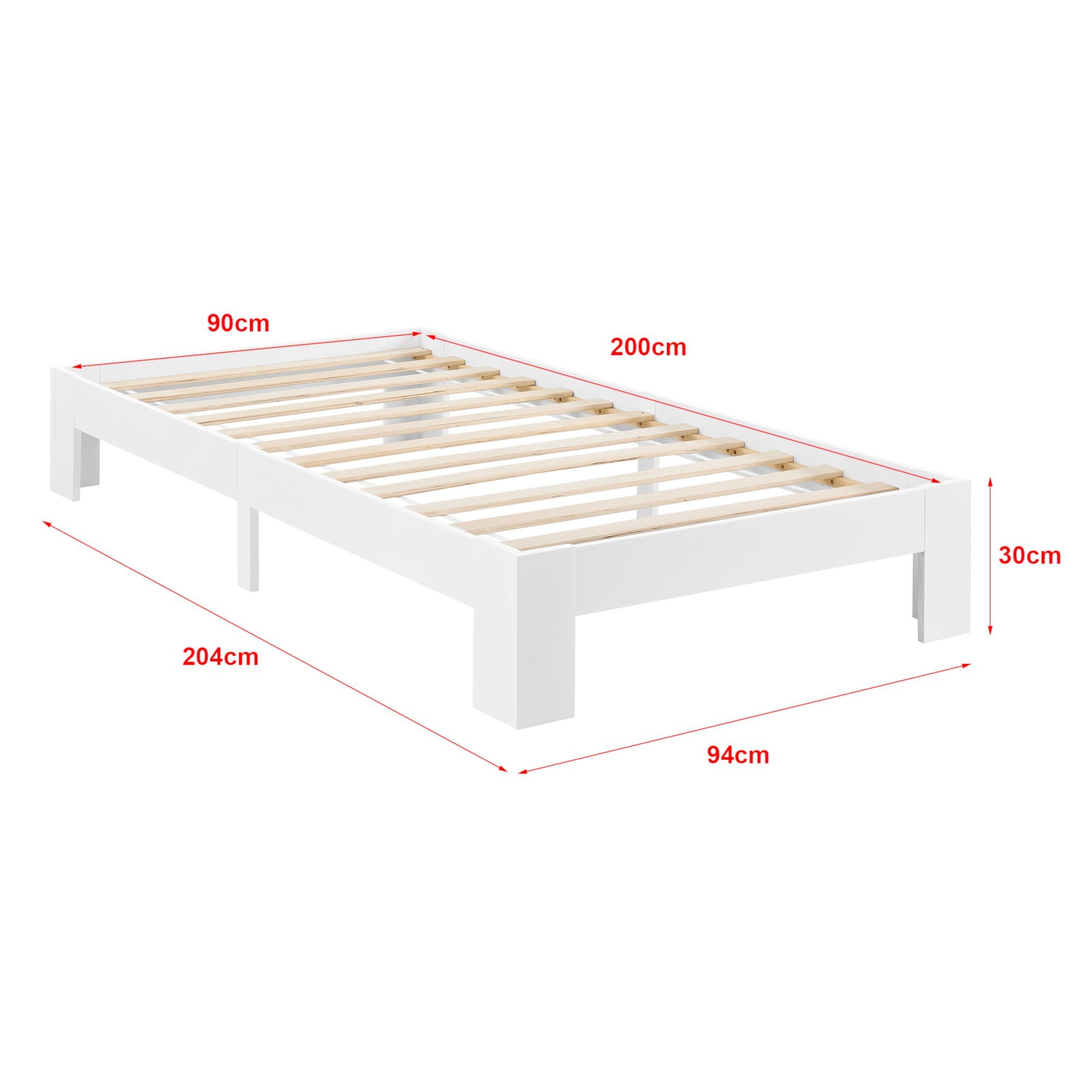 en.casa Holzbett, Raisio Einzelbett mit Matratze 90x200 cm Weiß