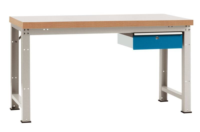 Manuflex Werkbank Profi Standard Buchenholz, Stahl Lichtgrau, Brillantblau 2.000 x 700 x 840 mm