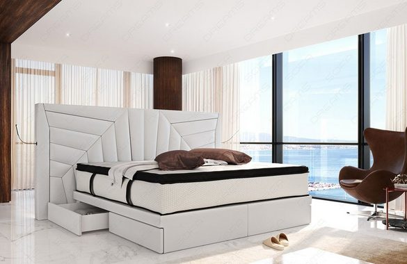 Sofa Dreams Boxspringbett Boxspringbett Monaco Leder, mit Topper, mit Schubladen, mit LED-Beleuchtung, mit USB-Anschlüssen