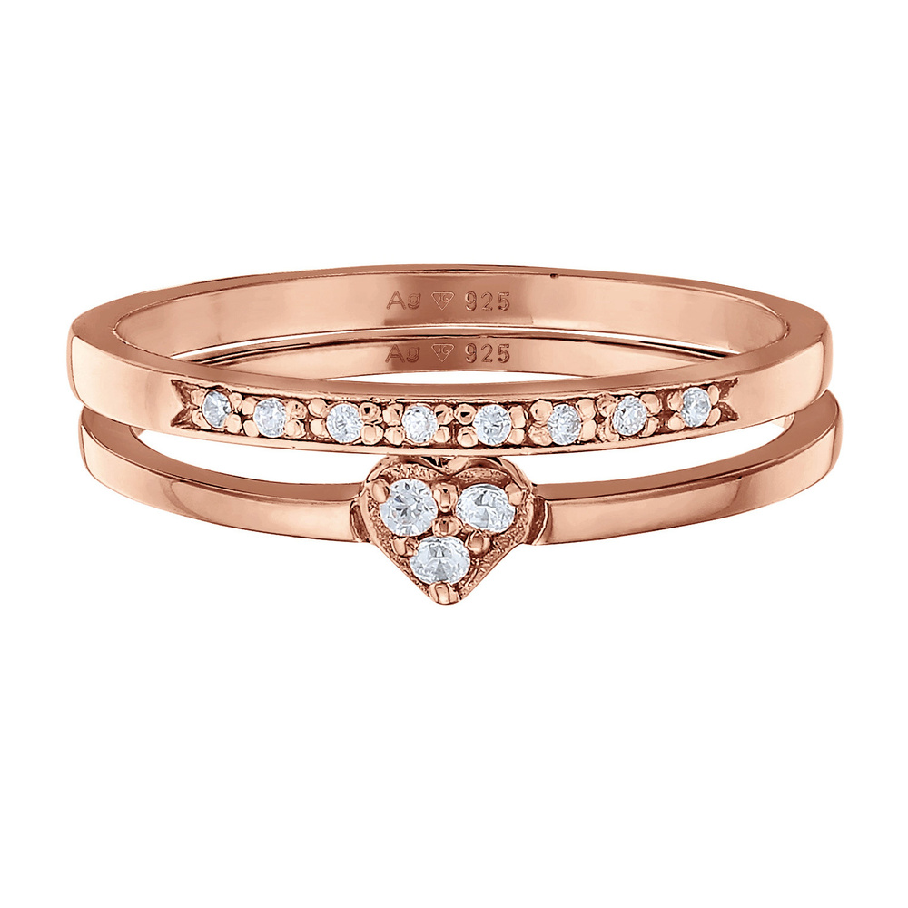Elli Elli Bague Femmes Coeur Mémoire 2 pièces avec Cristaux de Zirconium en Argent Ste Bague