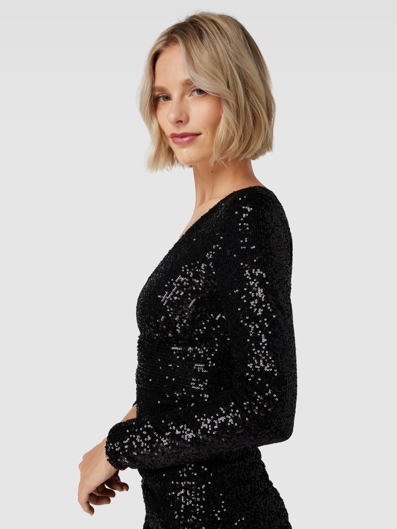 Cocktailkleid mit Paillettenbesatz und V-Ausschnitt in schwarz