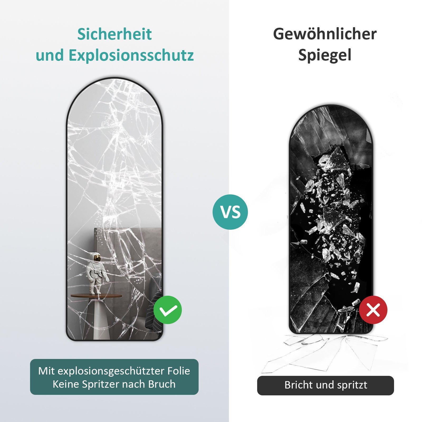 EMKE Standspiegel Bogen Standspiegel Ganzkörperspiegel mit Rahmen aus Aluminiumlegierung, für Wohn-,Schlaf-, Aufenthalt und Ankleidezimmer