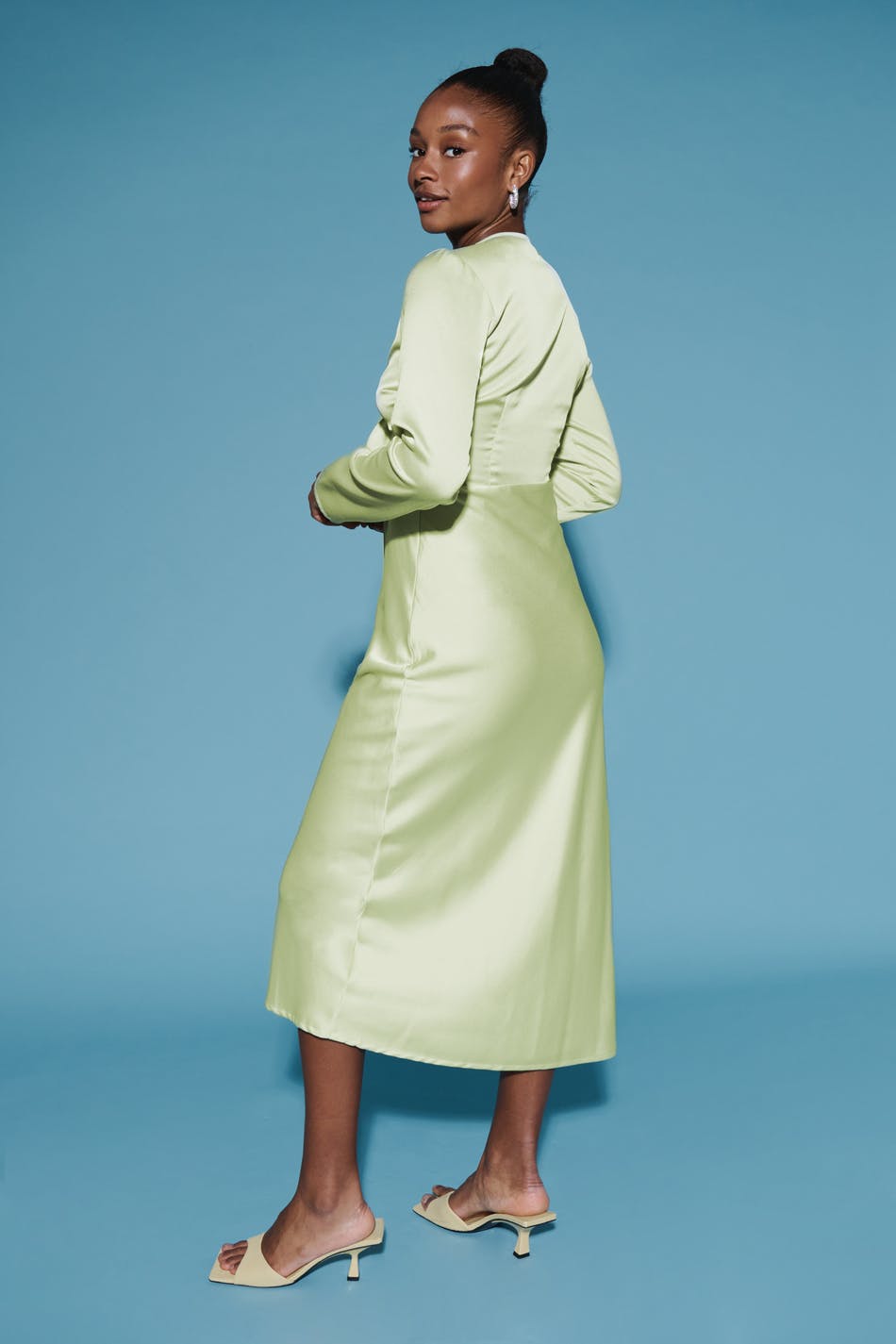 Tie front satin midi dress
