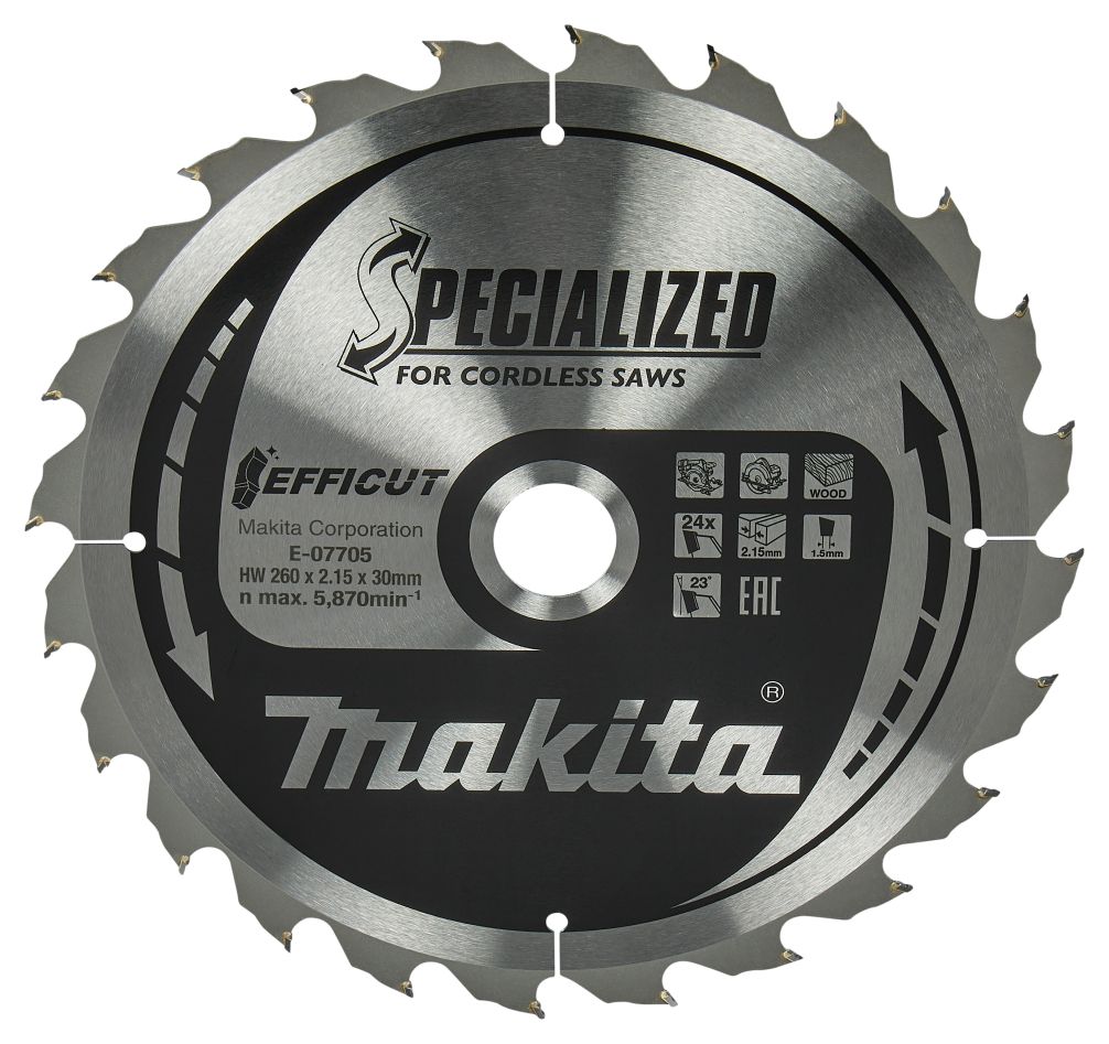 Lame de scie circulaire à bois Makita E-07705 Efficut, 260 x 30 x 2,15 mm, 24 dents, 23 g