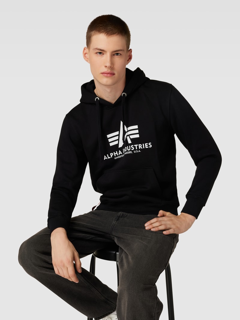 Hoodie mit Label-Print Modell 'BASIC' in schwarz