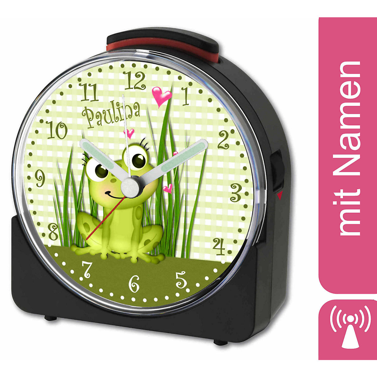 Kinder Funkwecker weiß personalisiert mit Namen Frosch