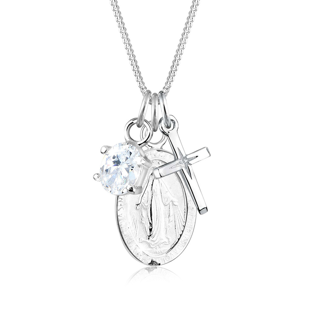 Elli Elli Collier Femmes Madone Croix avec Cristal de Zirconium en Argent Sterling 925 collier