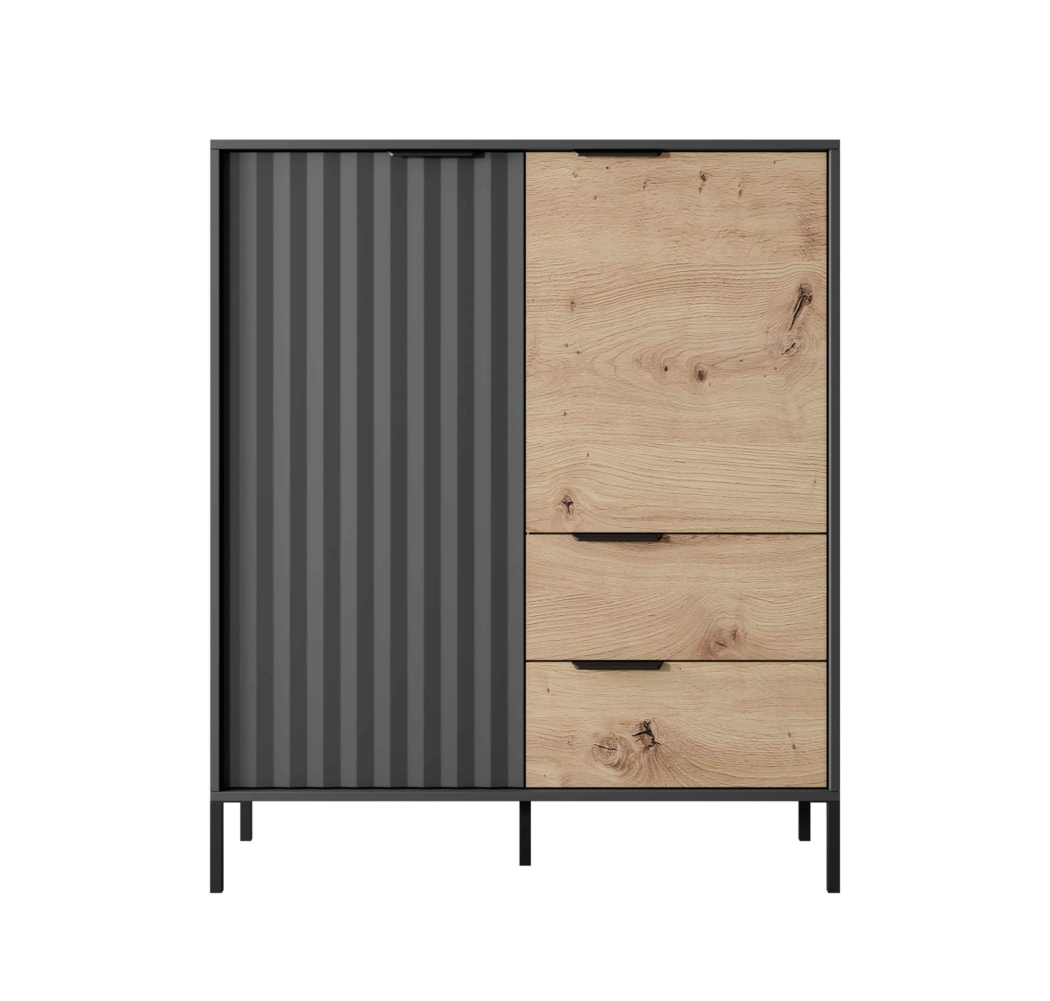 Furnix Highboard RAVIN 2D2S Sideboard mit Flügeltüren und Schubladen, B103,3 cm x H123,4 cm x T39,5 cm, 2 Farbvarianten