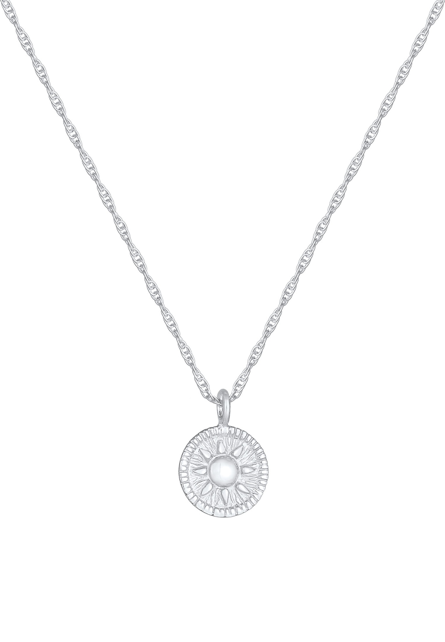 Elli női medál zsinóros, kerek, érme alakú nap, vintage trend, 925 sterling ezüstből