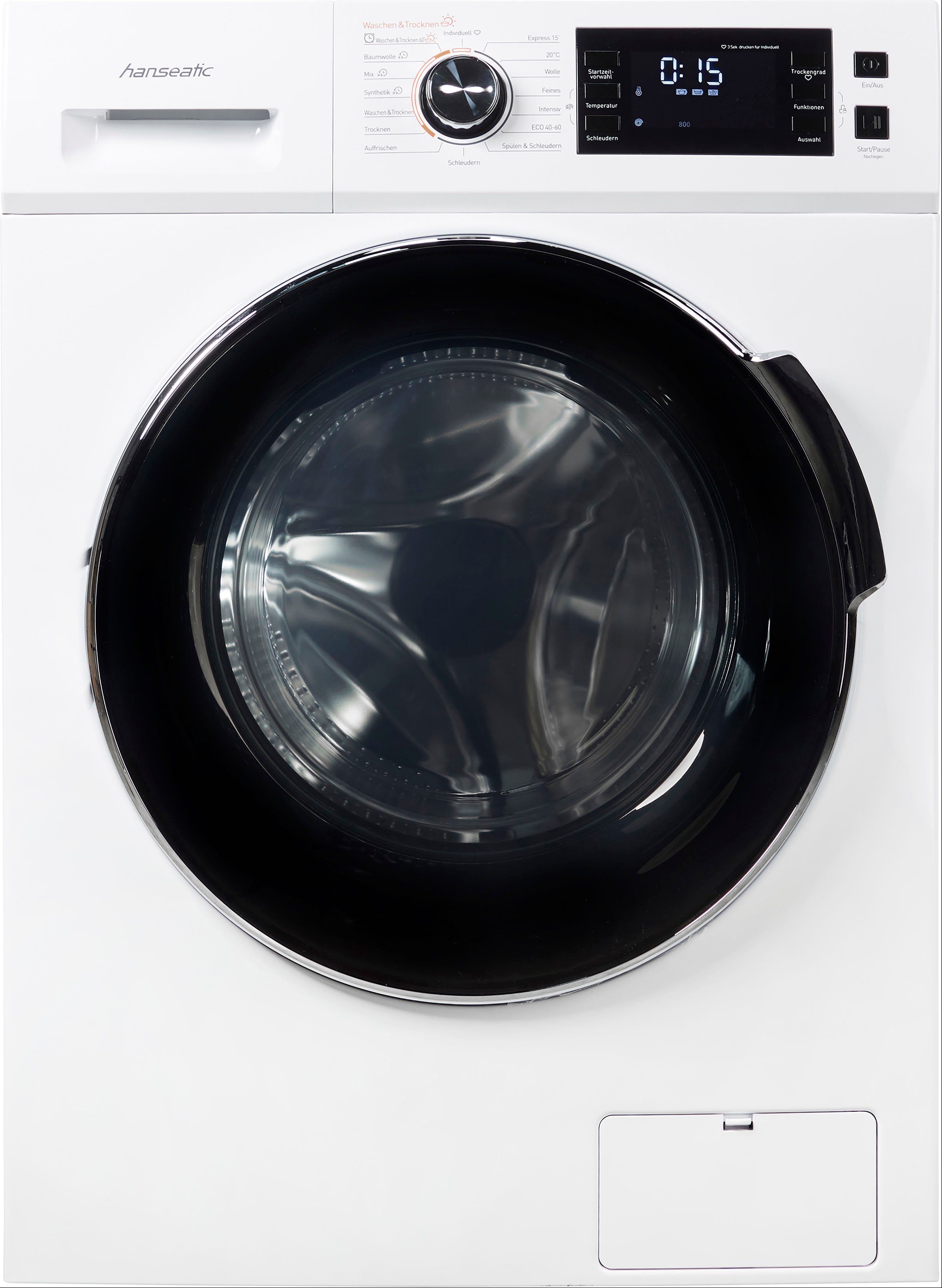 Hanseatic Waschtrockner HWD86W114BE, 8 kg, 6 kg, 1400 U/min, Luftwäsche, Nachlegefunktion
