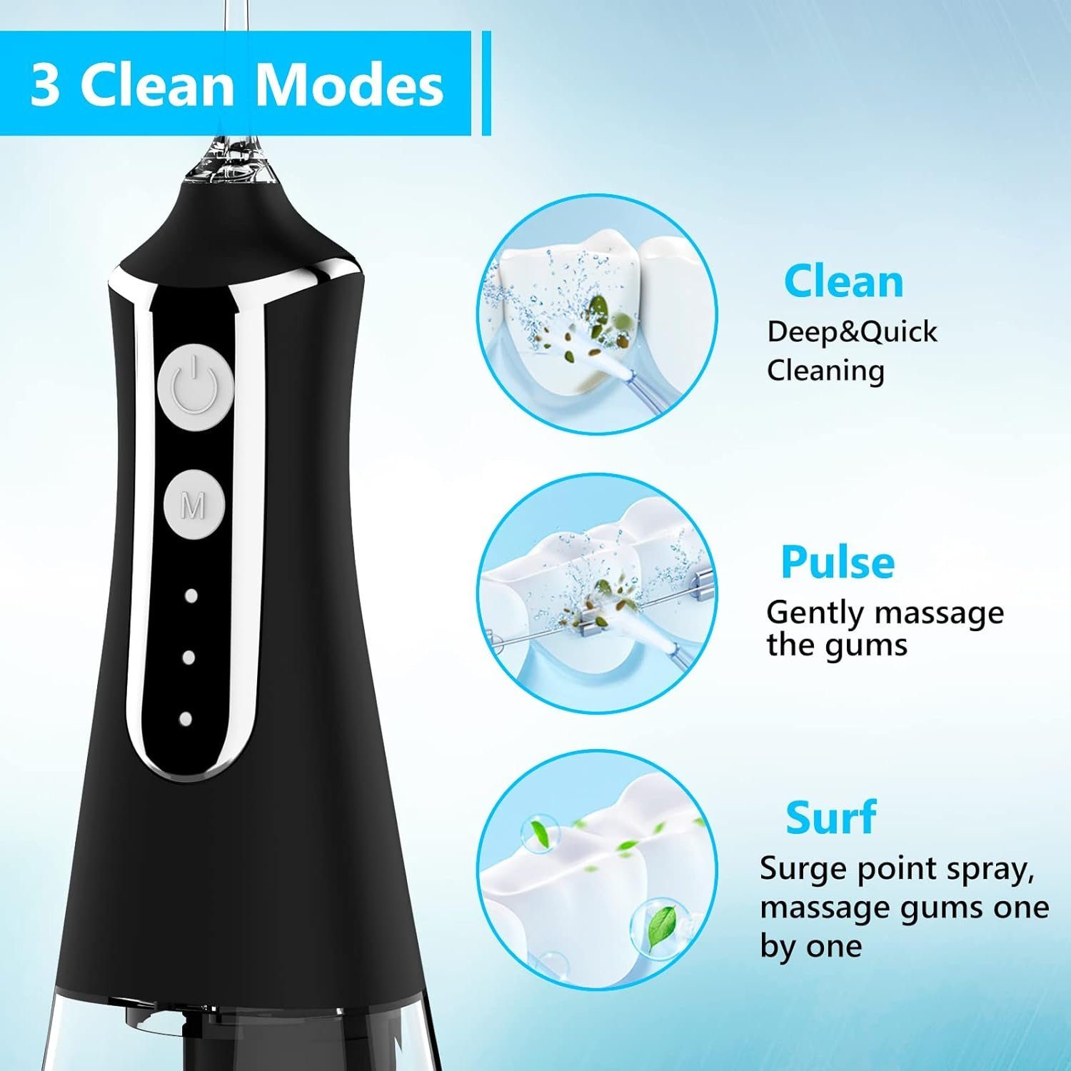 ASLENY Munddusche 300ml/10oz Wassertank, kabelloser professioneller Zahnreiniger, Wasserdicht, Wiederaufladbar, für Reisen und Zuhause