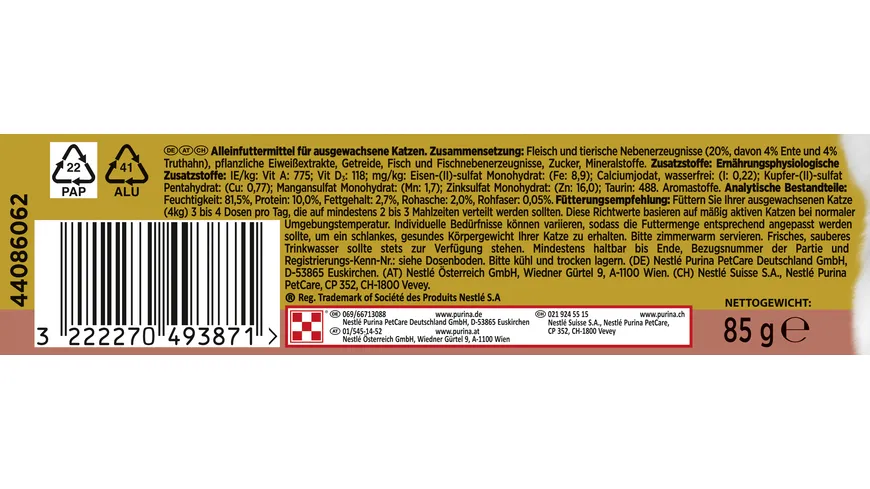 PURINA GOURMET Gold Feine Komposition mit Ente & Truthahn 85 g