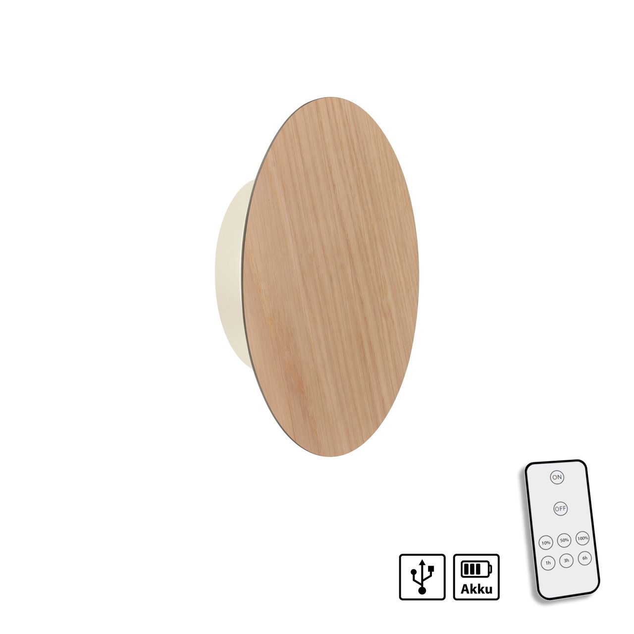 Paul Neuhaus LED Wandleuchte AKKU PUNTUA, Akkubetrieb, Klettverschluss, Holz-natur