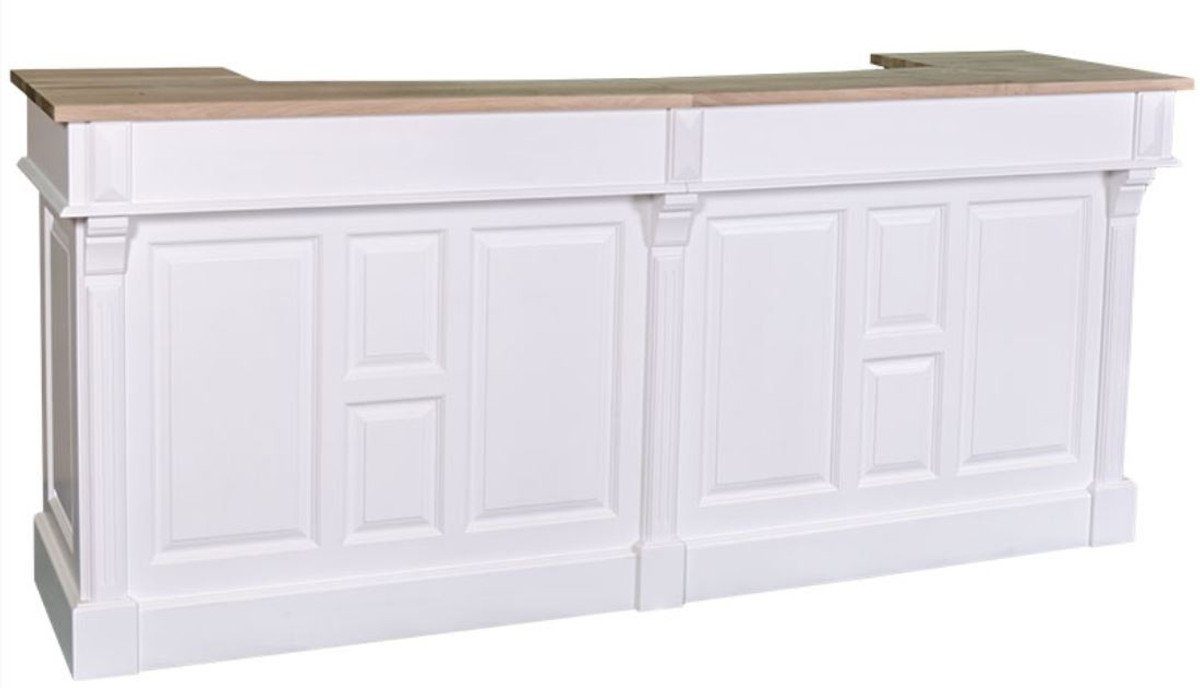 Casa Padrino Barschrank Landhausstil Theke Weiß / Naturfarben 240 x 65 x H. 107 cm - Massivholz Ladentheke mit 2 Schubladen - Landhausstil Möbel
