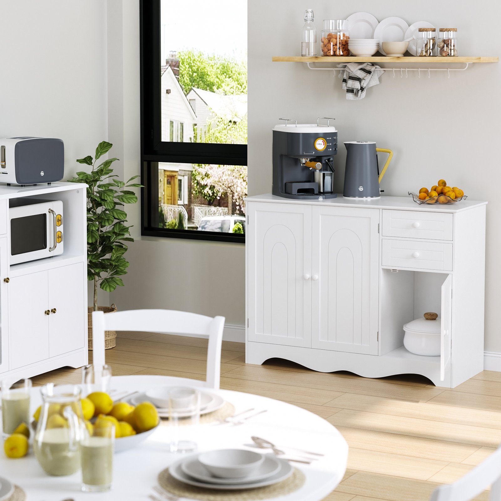 HOMECHO Kommode, Sideboard Weiß Buffetschrank mit 2 Schubladen und 3 Türen