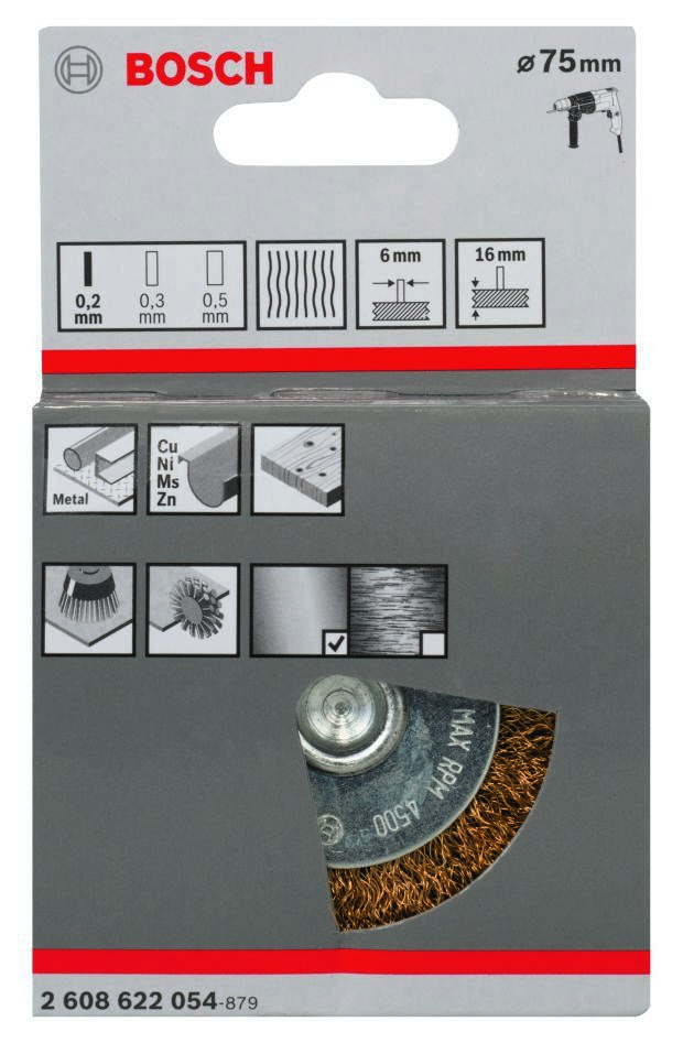 Bosch Blue Zubehör 2608622054 Scheibenbürste 75 mm geriffelt 6 mm Schaft Messing