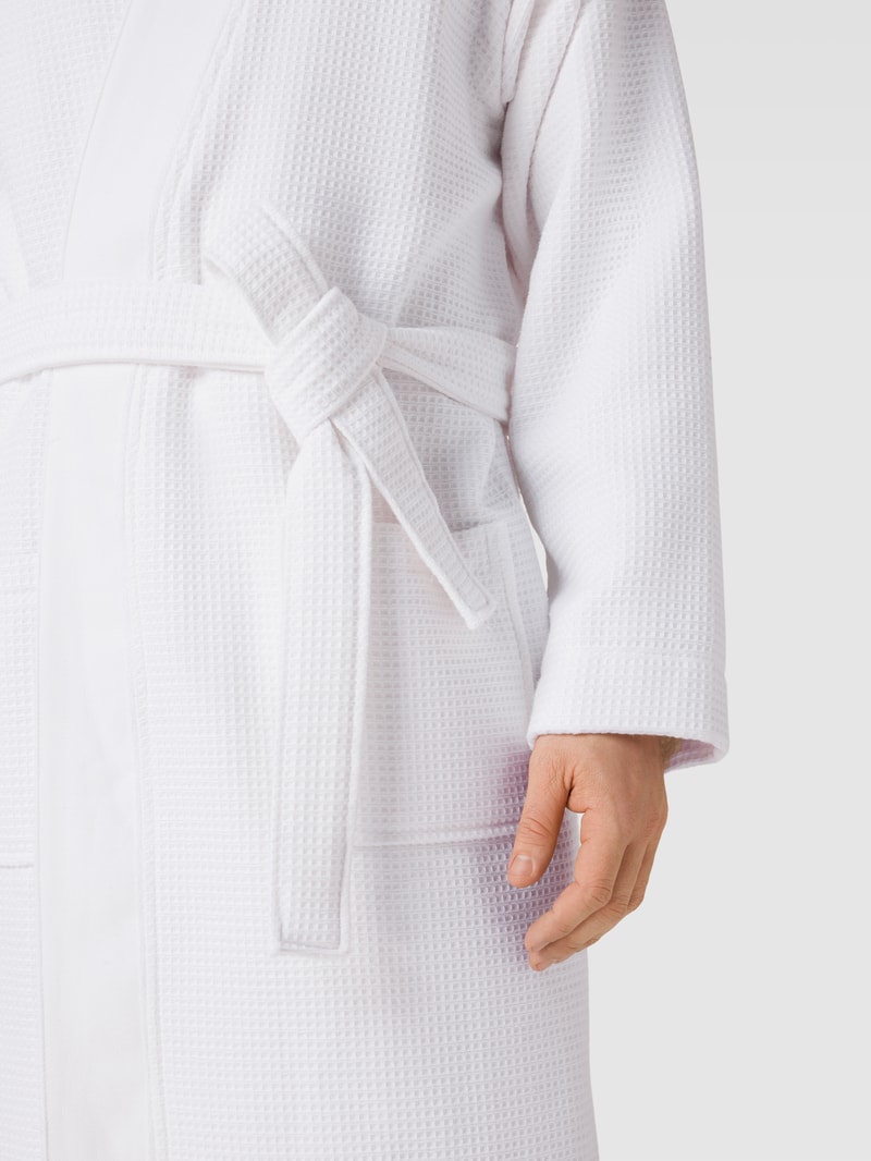 Bademantel mit Strukturmuster Modell 'Waffle Kimono' in weiß