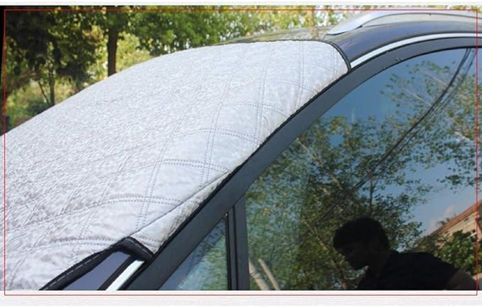 YUHRO Autosonnenschutz Abdeckung der Windschutzscheibe, Sonnenschutzdach aus Aluminiumfolie., 143 x 93 cm, Staubdicht, regensicher, frostsicher, wasserdicht,zusammenklappbar
