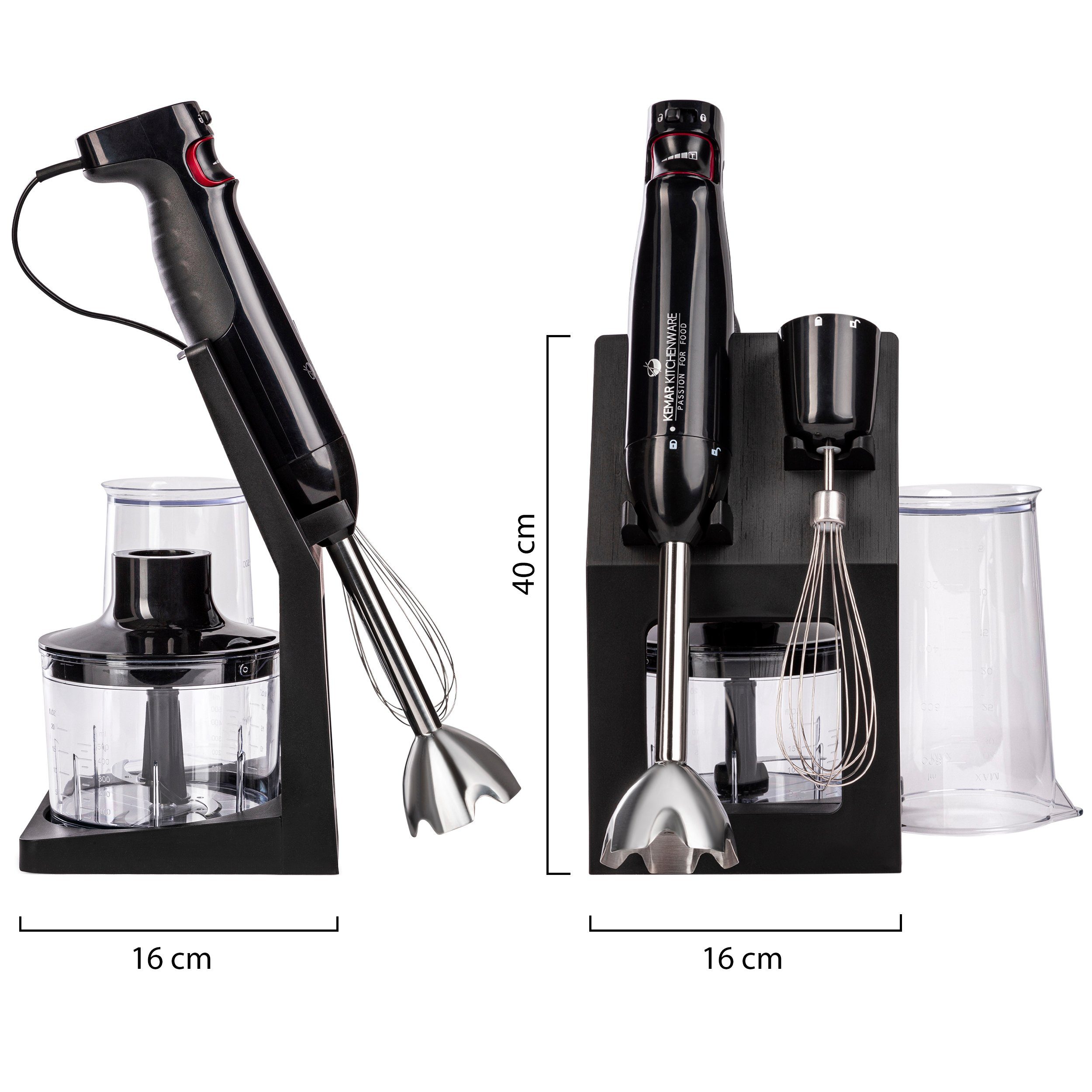 KeMar Kitchenware Stabmixer KSM-1000 Stabmixer-Set, 1000 W, 17.000 U/min Aufbewahrungsständer Messbecher Titan Klinge