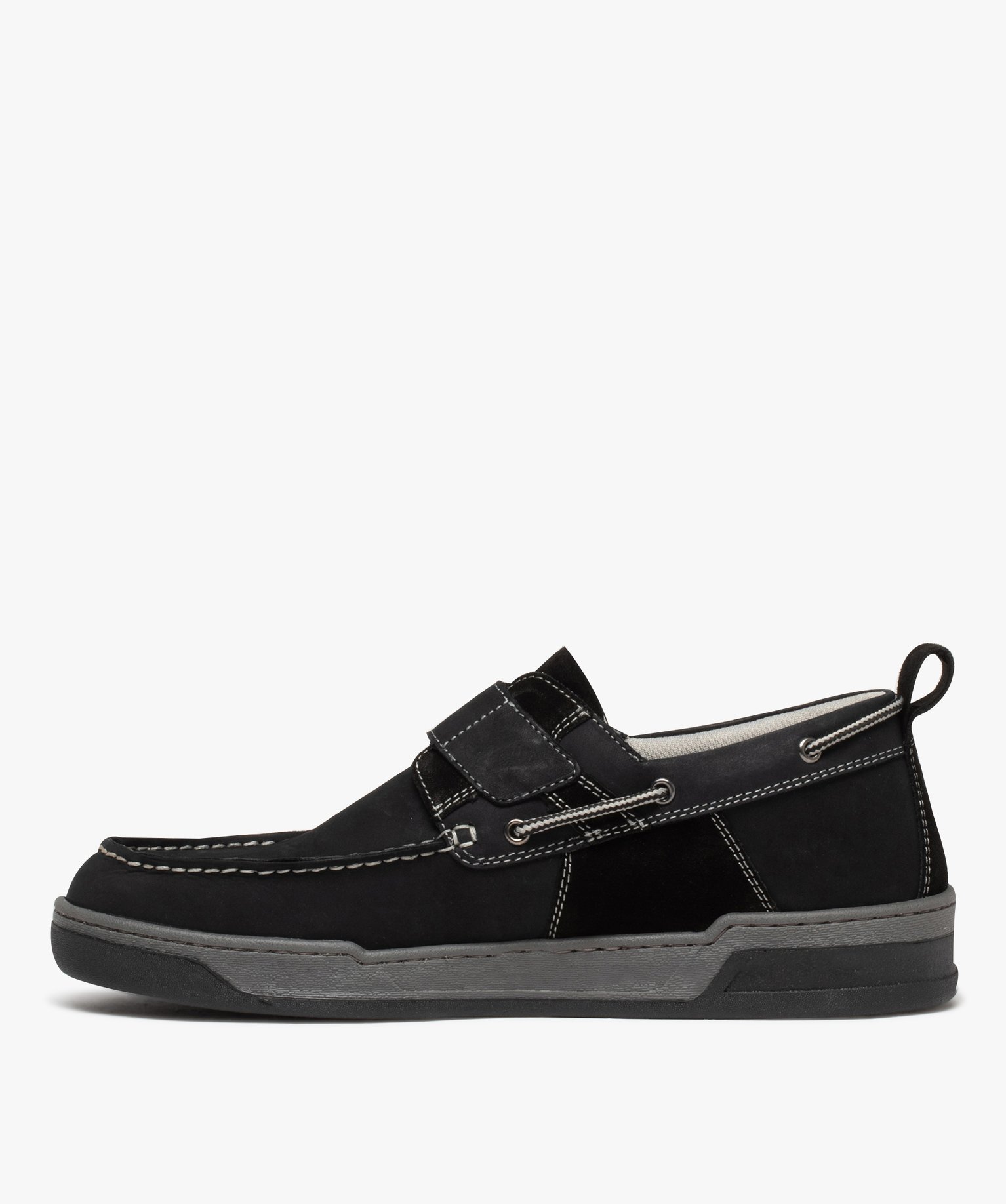 Chaussures bateau homme unies à scratch marine | GEMO