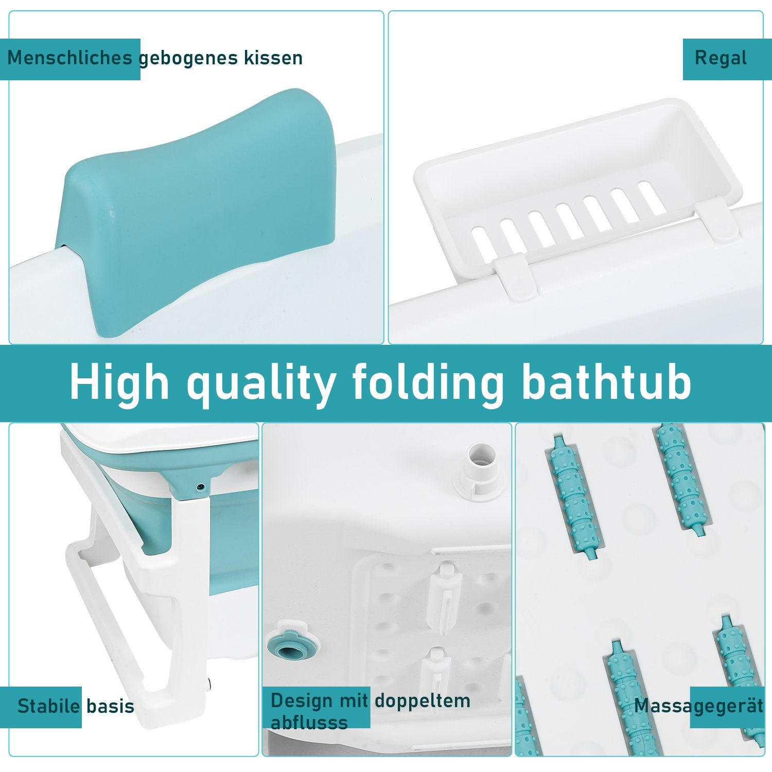 TolleTour Badewanne Badewanne Faltbare Badewanne Erwachsene, Foldable Bathtub 132x60x50cm