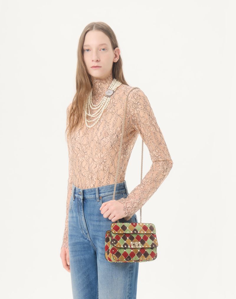 Valentino Garavani Rockstud Spike Lille Patchwork Ruskindstaske