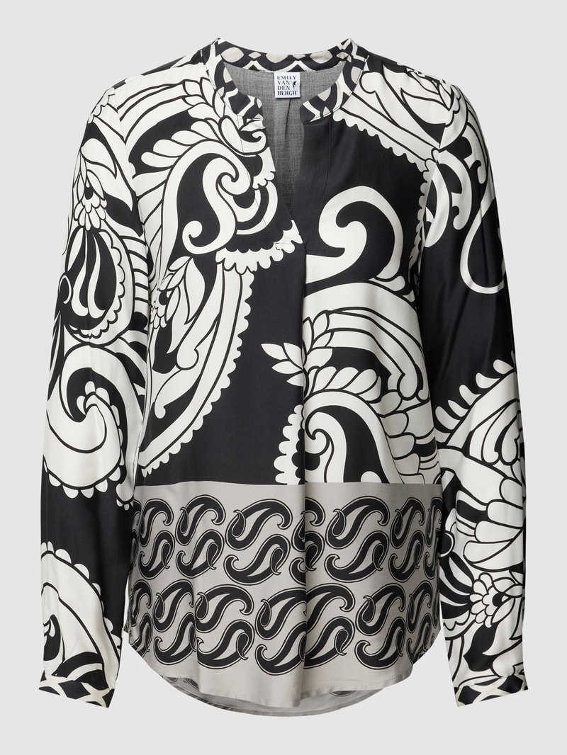 Blusenshirt mit Paisley-Muster und Tunikakragen in schwarz