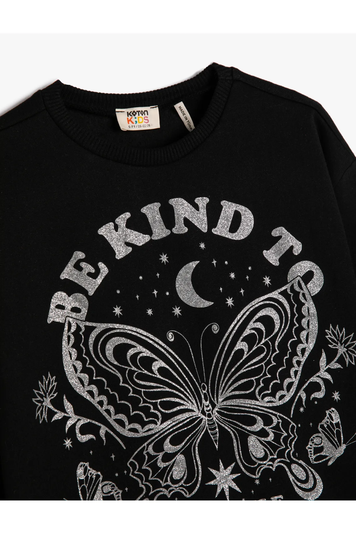 Koton  Sweatshirt mit Schmetterlingsmotiv, glitzernd, langärmlig, gerippter Rundhalsausschnitt