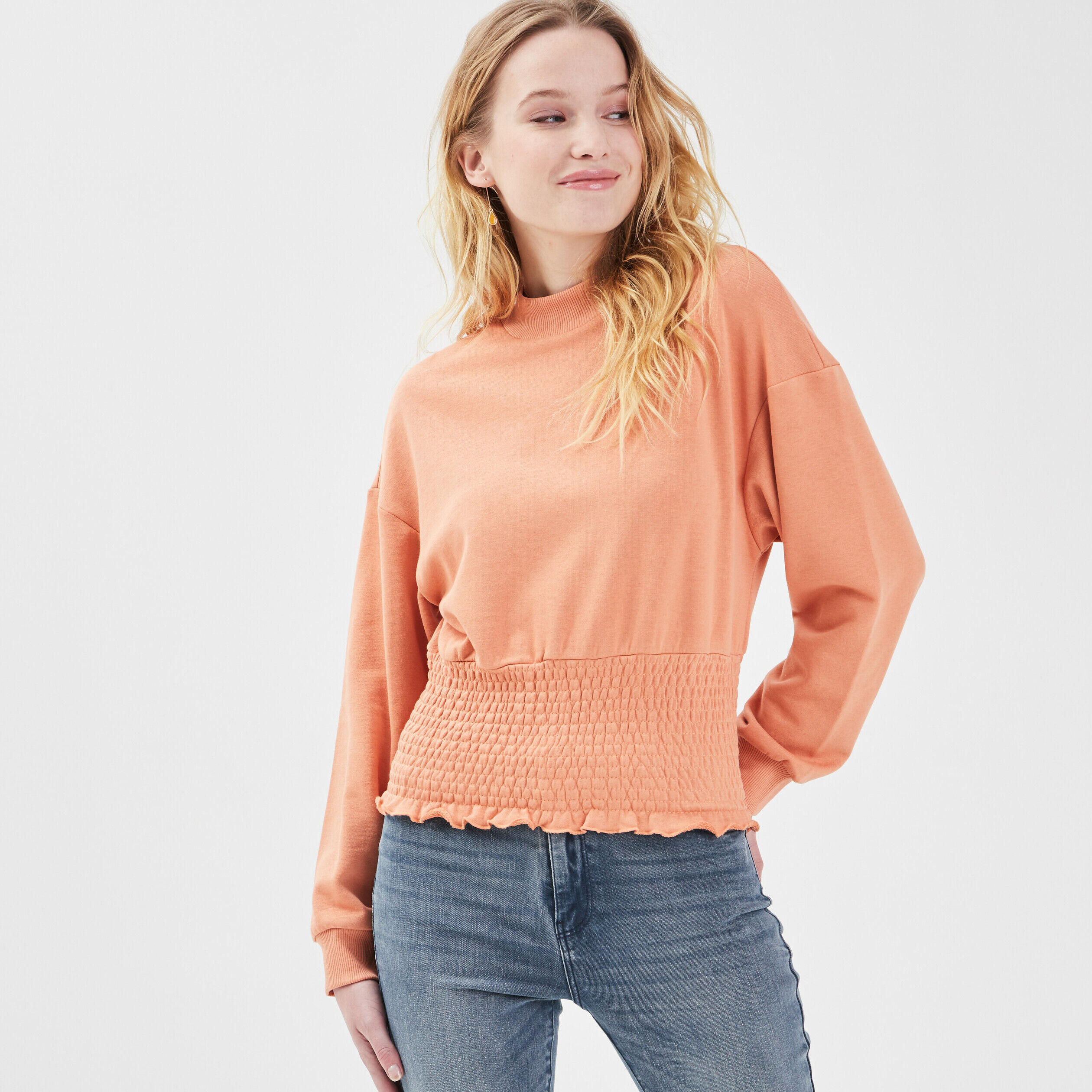 Sweat smocké terracotta femme | Cache Cache