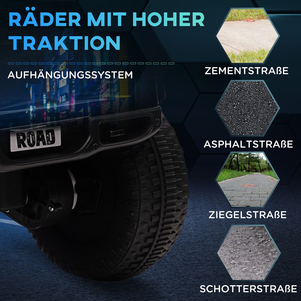 HOMCOM Elektro Kinderauto, Geländewagen mit Musikanschluss, Stauraum, Schwarz