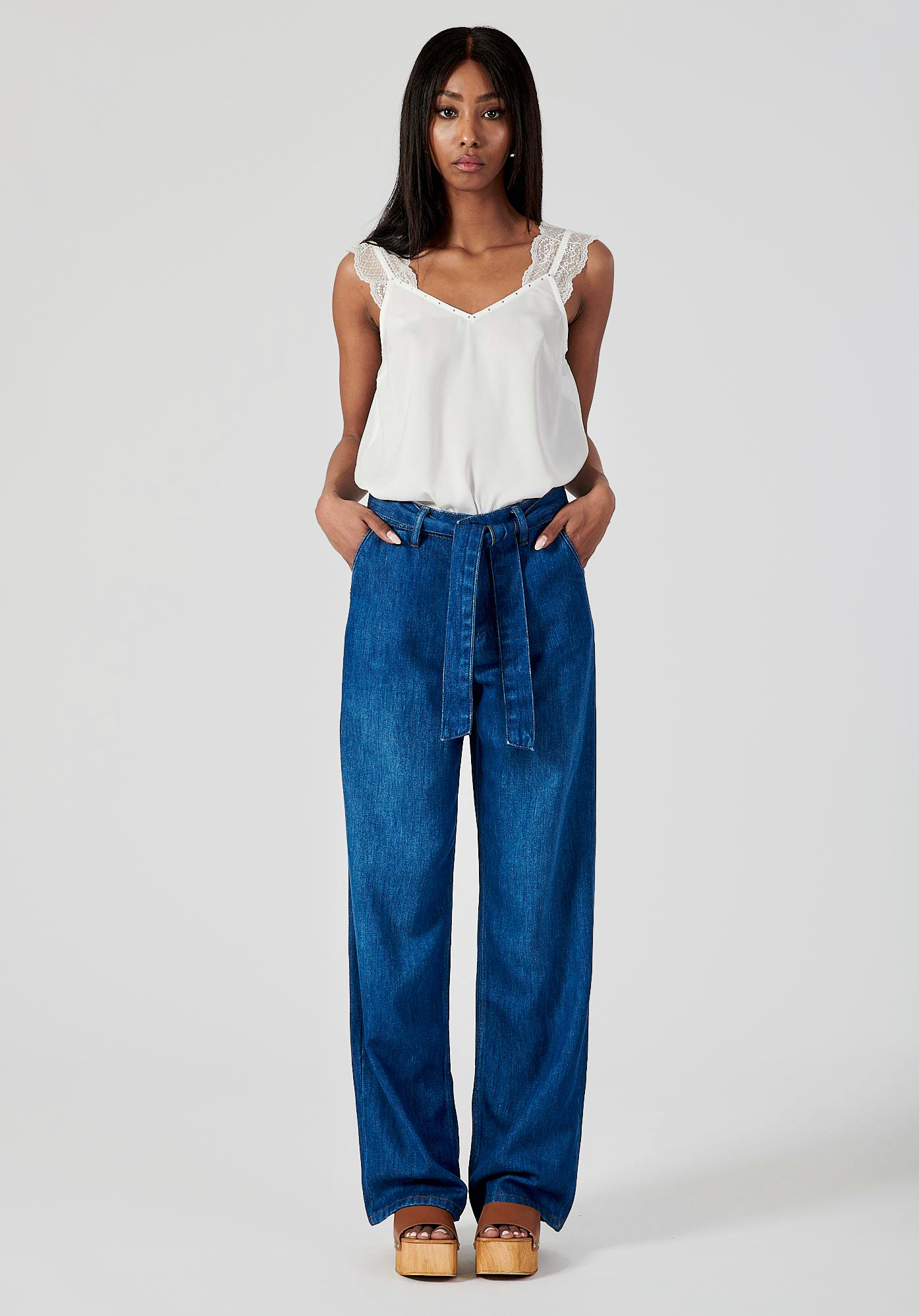 BRINA  Jean bleu taille haute femme