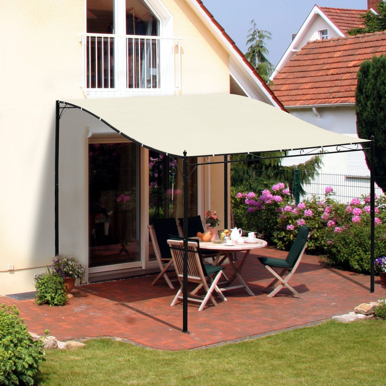 Outsunny Pergola Gartenpavillon Pavillon Überdachung Zelt Metall Creme