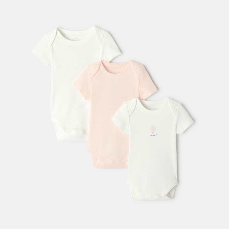 Lot de 3 bodies manches courtes en coton bio rose mixte Absorba