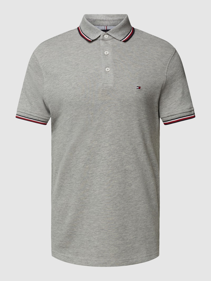 Poloshirt mit Kontraststreifen in hellgrau meliert