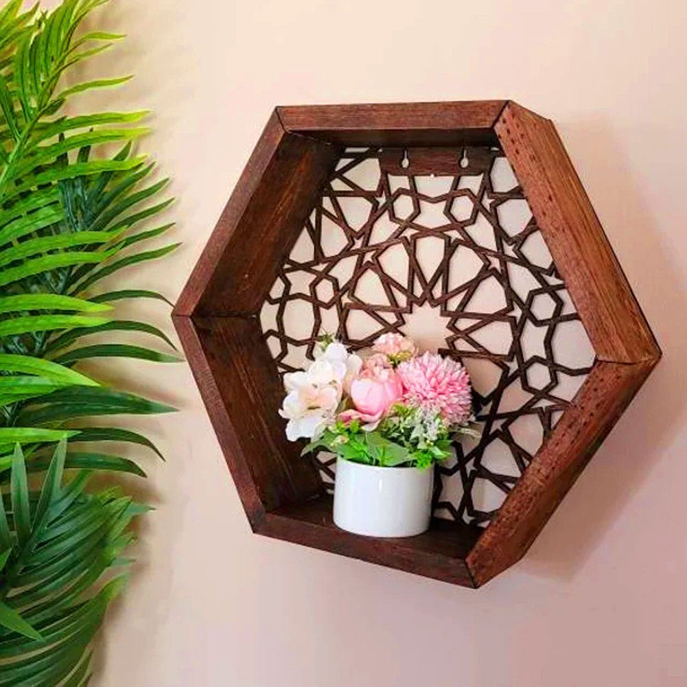 Blusmart Wandhaken Sechseckiger Blumentopfständer Aus Holz, Personalisierter, Hohler