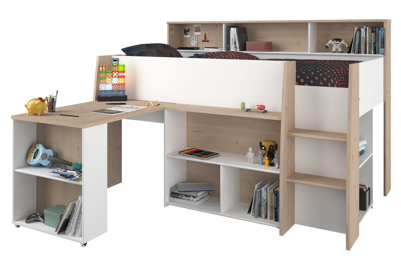 Parisot Hochbett Lucas mit ausziehbaren Schreibtisch